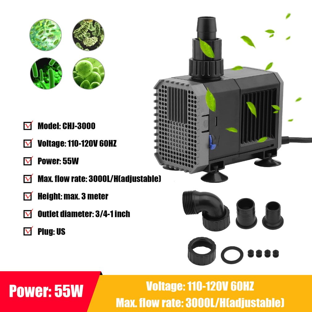 3000L/H Adjustable Submersible Pump Ultra-Quiet Aquarium Fish Tank Water Pump