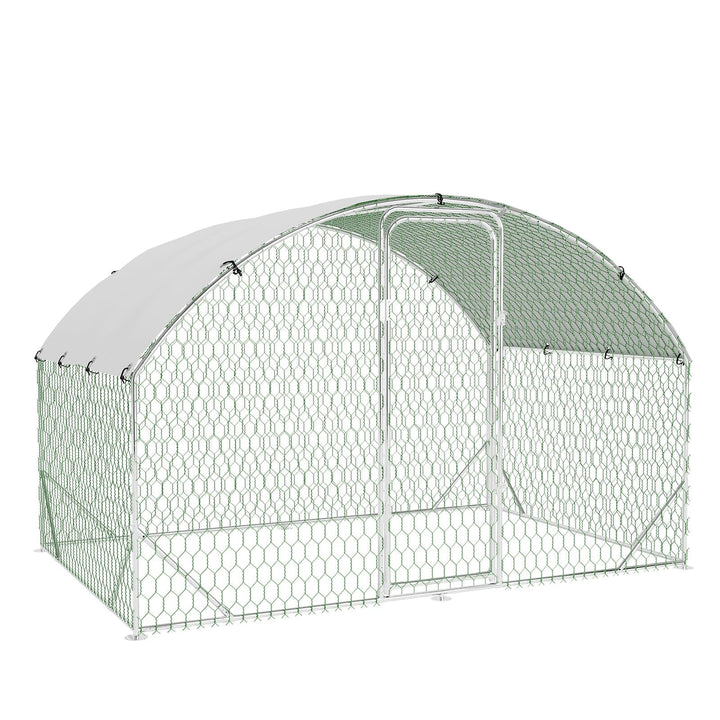 Pinypikaka Large Metal Chicken Coop for 6 to 10 Chickens, Chicken Pens Outdoor with Top for Chicks, Ducks 6.5'L x 9.8' Wx 6.5'H Dome Walk-in Poultry Cage with Waterproof Cover for Yard, Outdoor Farm