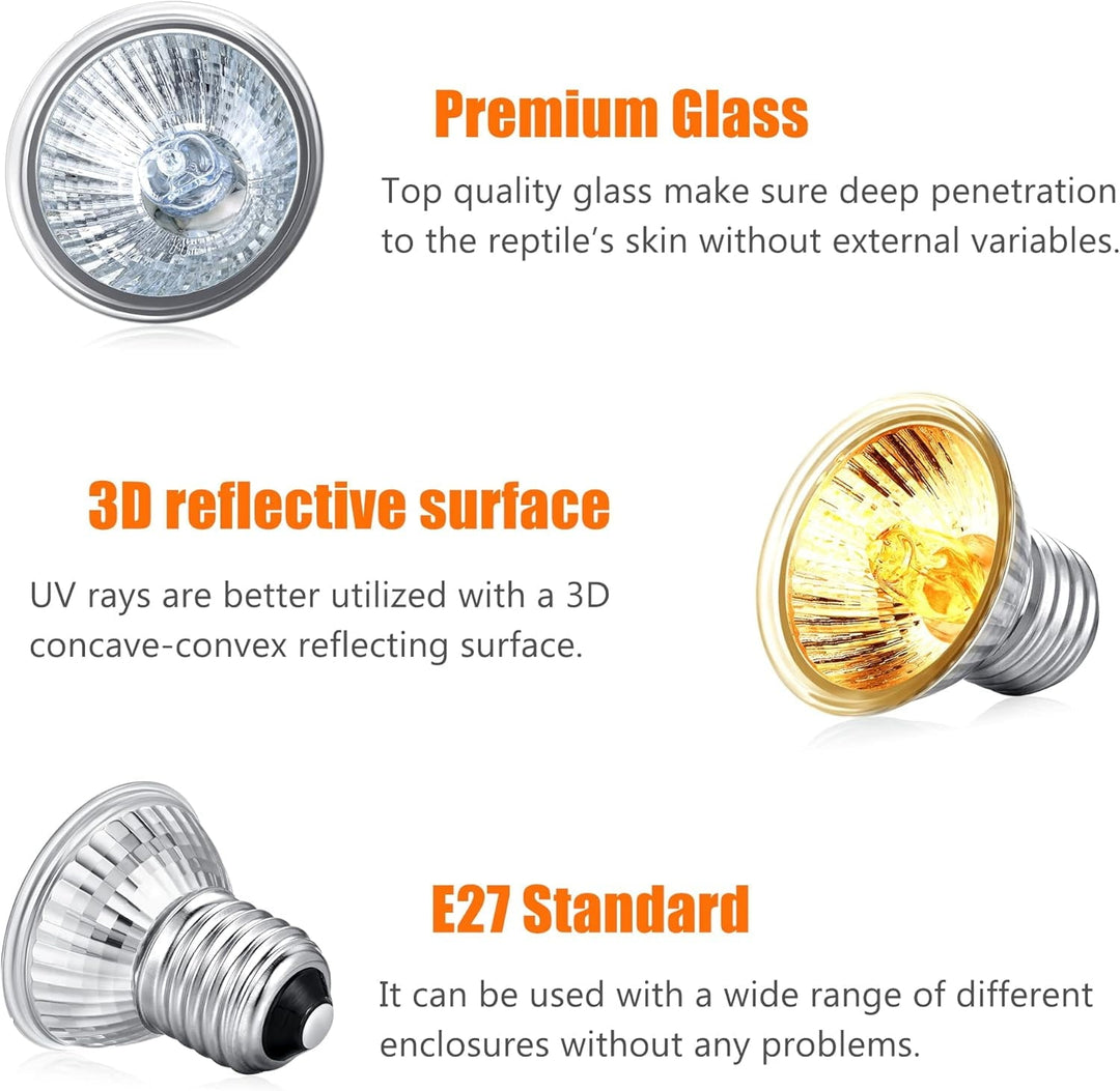 Reptile Heat Lamp,Heating Lamp with Clamp, Adjustable Habitat Basking Heat Lamp,UVA/UVB Light Lamp 360° Rotatable Clip and Dimmable Switch for Aquarium(Bulb Included) (E27,110V)