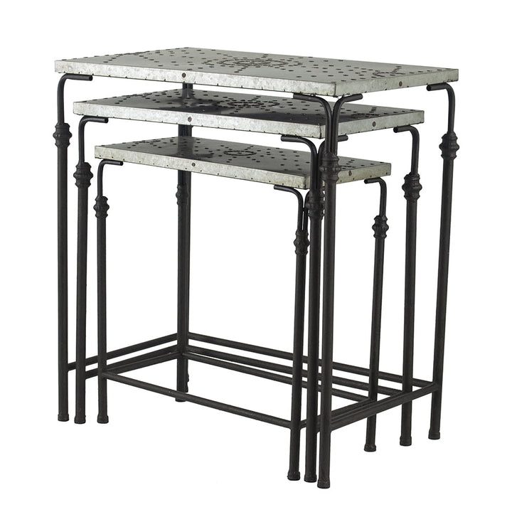 Outdoor Tables Set of 3 The Gilbert Nesting Tables Metal Plant Stand, L:24x14x26" M:21.5x11.5x23" S:19x9x20",Patio Tables