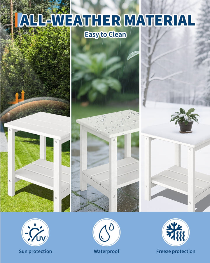 M optimized Outdoor Adirondack Side Table, HDPE 2-Tier Patio End Table Weather Resistant for Adirondack Chair, Square Side Tables for Patio, Poolside, Porch, Deck, Indoor, Backyard