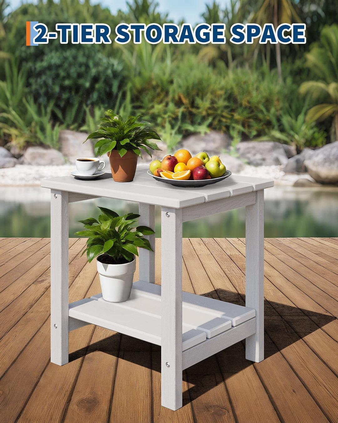 M optimized Outdoor Adirondack Side Table, HDPE 2-Tier Patio End Table Weather Resistant for Adirondack Chair, Square Side Tables for Patio, Poolside, Porch, Deck, Indoor, Backyard