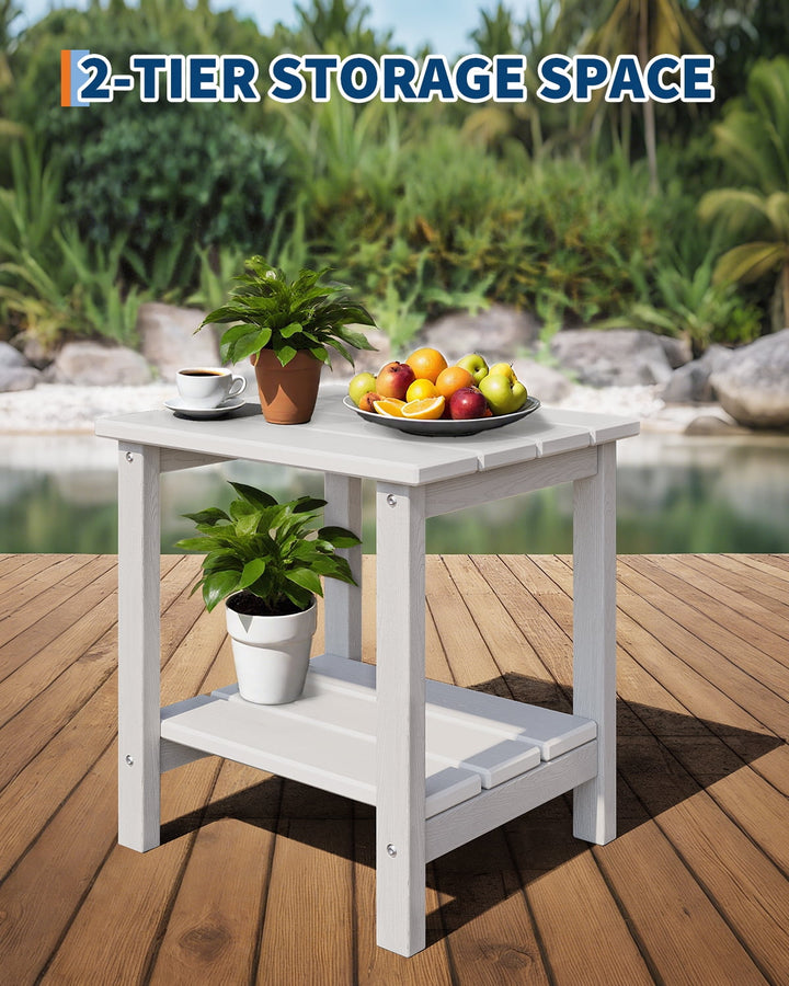 M optimized Outdoor Adirondack Side Table, HDPE 2-Tier Patio End Table Weather Resistant for Adirondack Chair, Square Side Tables for Patio, Poolside, Porch, Deck, Indoor, Backyard