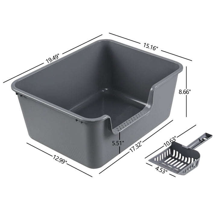 Yesdate 4-Pack Plastic Open Top Kitty Litter Box, Cat Litter Box with High Sides, Including 4 Scoops, Grey