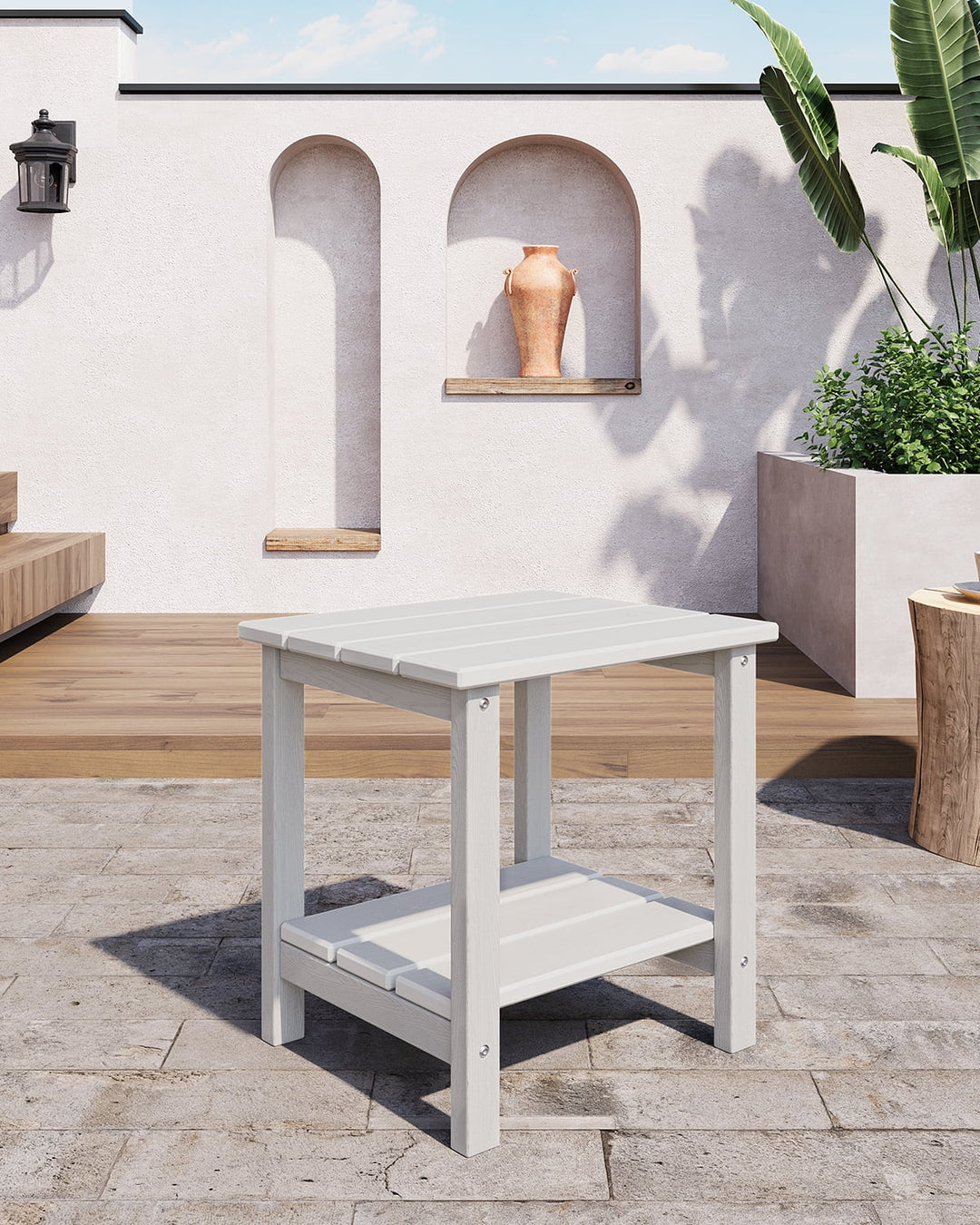 M optimized Outdoor Adirondack Side Table, HDPE 2-Tier Patio End Table Weather Resistant for Adirondack Chair, Square Side Tables for Patio, Poolside, Porch, Deck, Indoor, Backyard