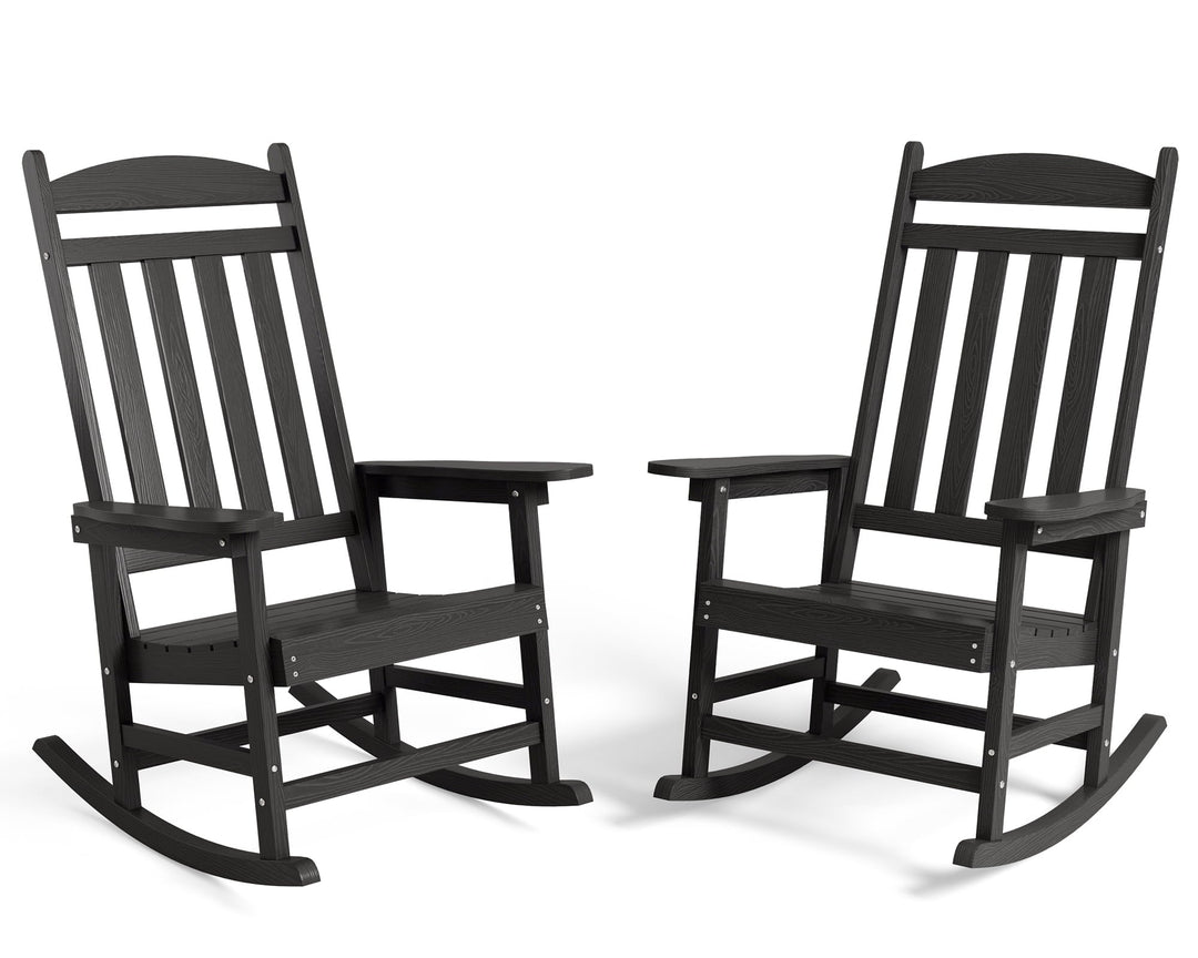 Outdoor Rocking Chair Set of 2, Lofka All Weather Patio Rocking Chair with Waterproof, | Porch Rocker | Oversized Rockers |32" High Back | 380lbs | for Patio Outside Backyard Balcony Garden, Black