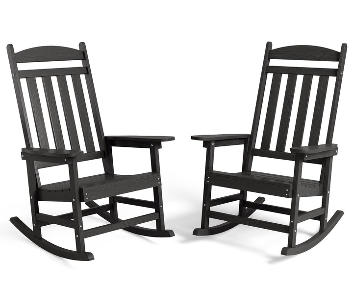 Outdoor Rocking Chair Set of 2, Lofka All Weather Patio Rocking Chair with Waterproof, | Porch Rocker | Oversized Rockers |32" High Back | 380lbs | for Patio Outside Backyard Balcony Garden, Black