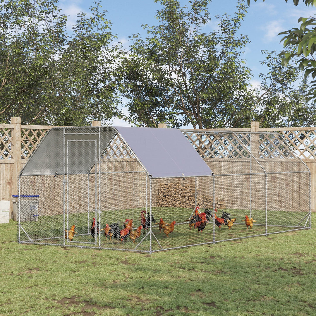 Large Chicken Coop Metal Chicken Run with Waterproof and Anti-UV Cover, Flat Shaped Walk in Fence Cage Hen House for Outdoor and Yard Farm Use, 1" Tube Diameter