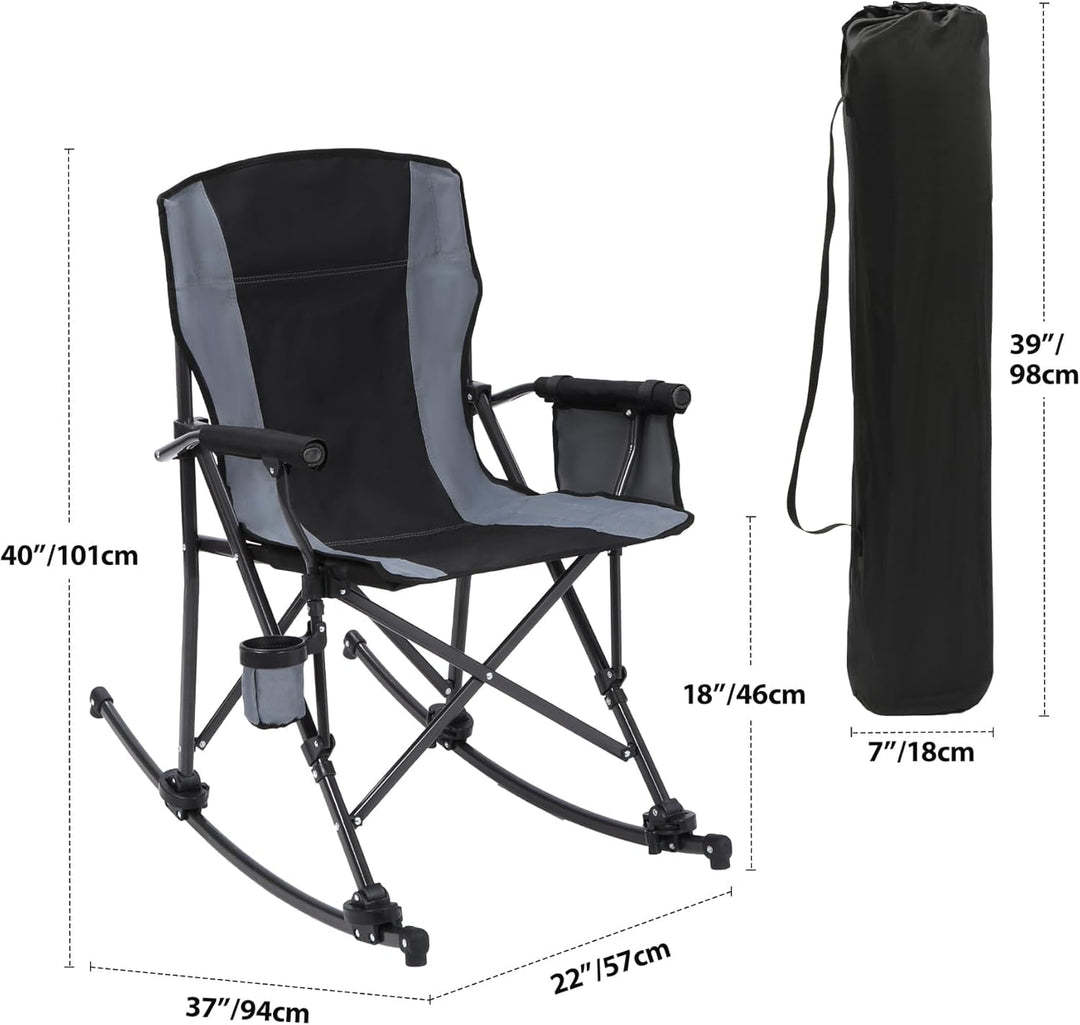 REDCAMP 2 in 1 Oversized Folding Rocking Camping Chair with Removable Rockers, Portable Rocker with High Back, Heavy Duty Hard Armchair for Patio Lawn and Outdoors, Black