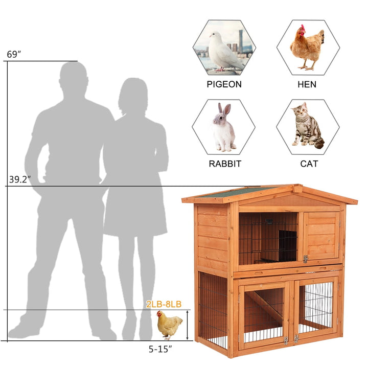 ZephyPaws  Chicken Coop Large Wooden Outdoor Bunny Rabbit Hutch Hen Cage with Ventilation Door,40" Triangle Roof Waterproof  Small House Chicken Coop Natu
