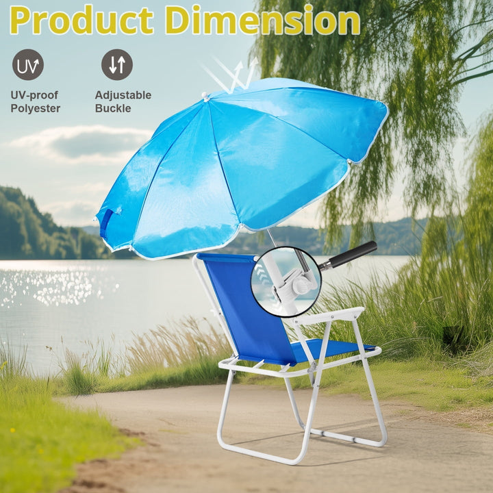 Folding Camping Chair with Adjustable Umbrella for Adults, Lightweight Portable Beach Chairs for Travel & Outdoor Activities, 265lbs Capacity, Blue