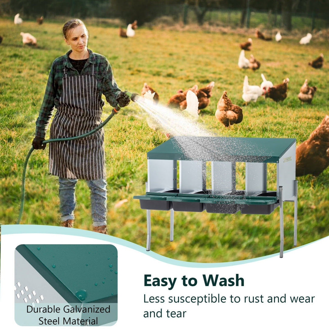 4-Hole Chicken Nesting Box with Legs & Cover - Galvanized Steel Rollaway Egg Collector for Hens