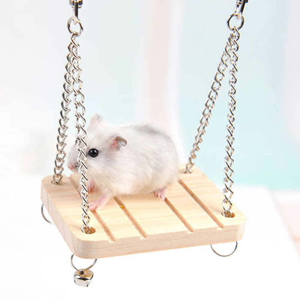 GARENAS Pet Hamster Mouse Wood Swing Hammock Play Toys Small Animal Cage Hanging Seesaw(Beige)