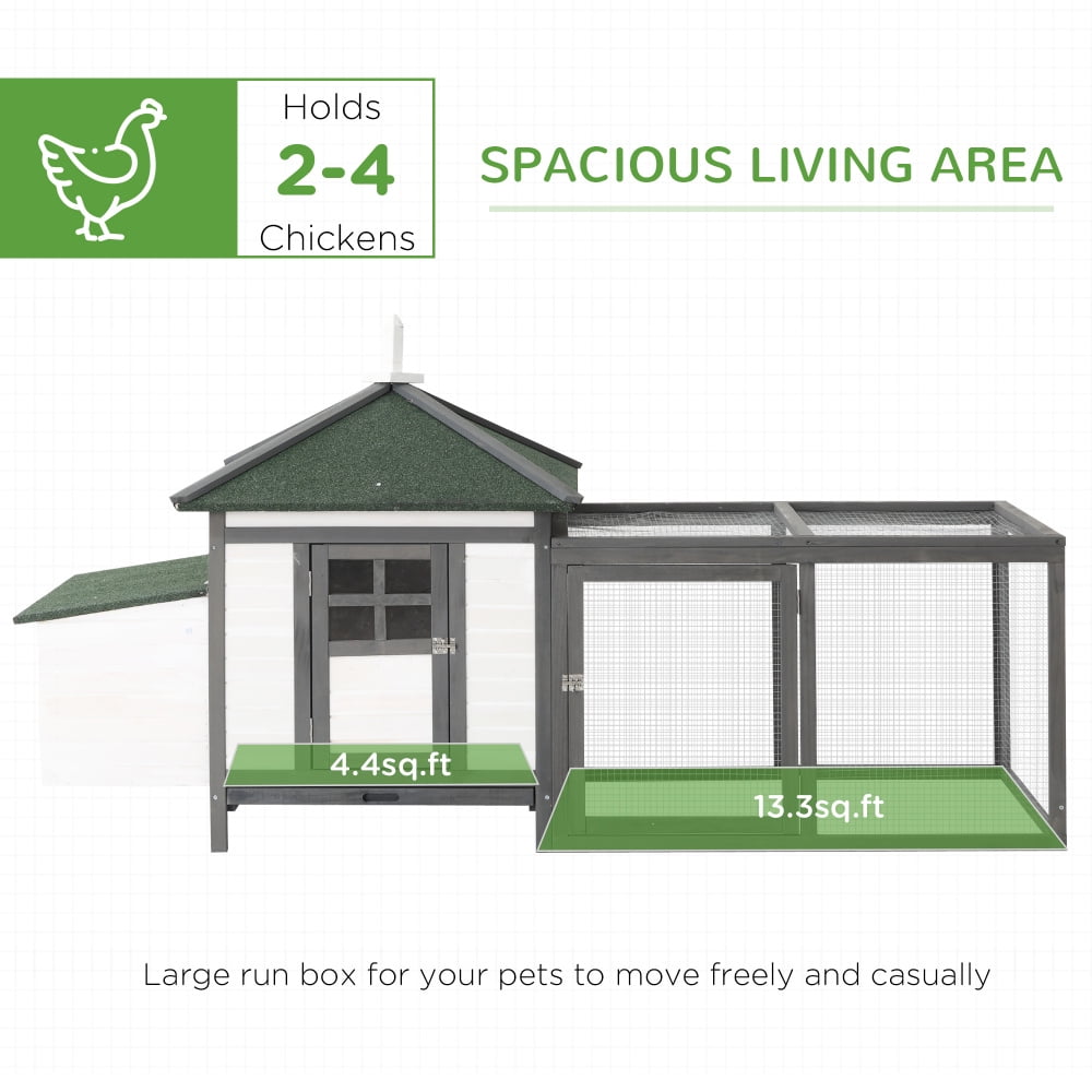 JHSLAJ 77" Wooden Chicken Coop with Nesting Box, Cute Outdoor Hen House with Removable Tray, Ramp Run, for Garden Backyard, Gray