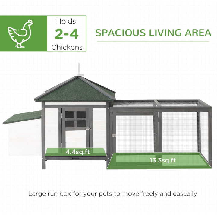 JHSLAJ 77" Wooden Chicken Coop with Nesting Box, Cute Outdoor Hen House with Removable Tray, Ramp Run, for Garden Backyard, Gray