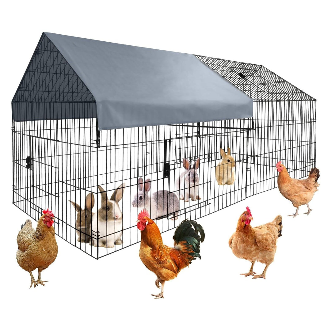 Pinypikaka Walk-in Metal Chicken Coop, Metal Pet Playpen with Waterproof Cover, Small Animal Cage, Outdoor Backyard Farm Heavy Duty Poultry Cage for Rabbit, Duck, Cat, 86"Lx40"Wx40"H