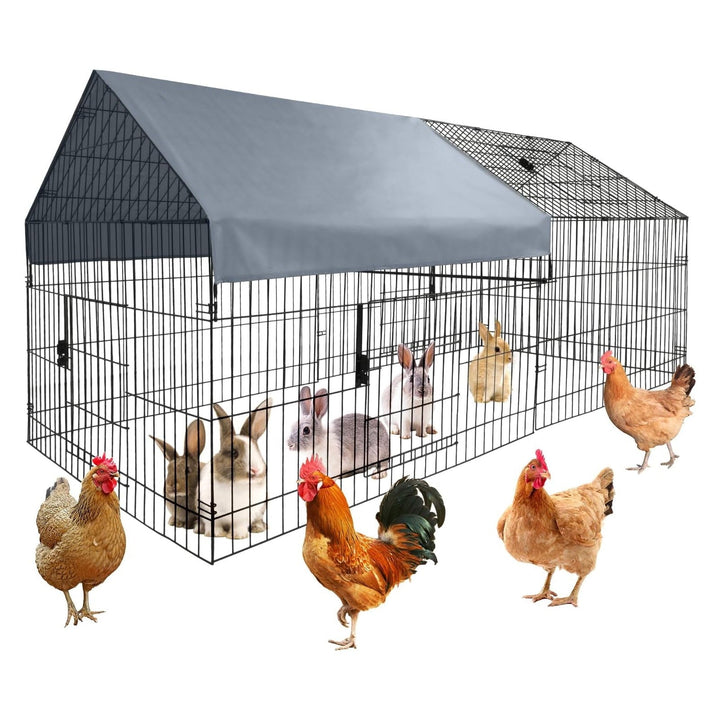 Pinypikaka Walk-in Metal Chicken Coop, Metal Pet Playpen with Waterproof Cover, Small Animal Cage, Outdoor Backyard Farm Heavy Duty Poultry Cage for Rabbit, Duck, Cat, 86"Lx40"Wx40"H
