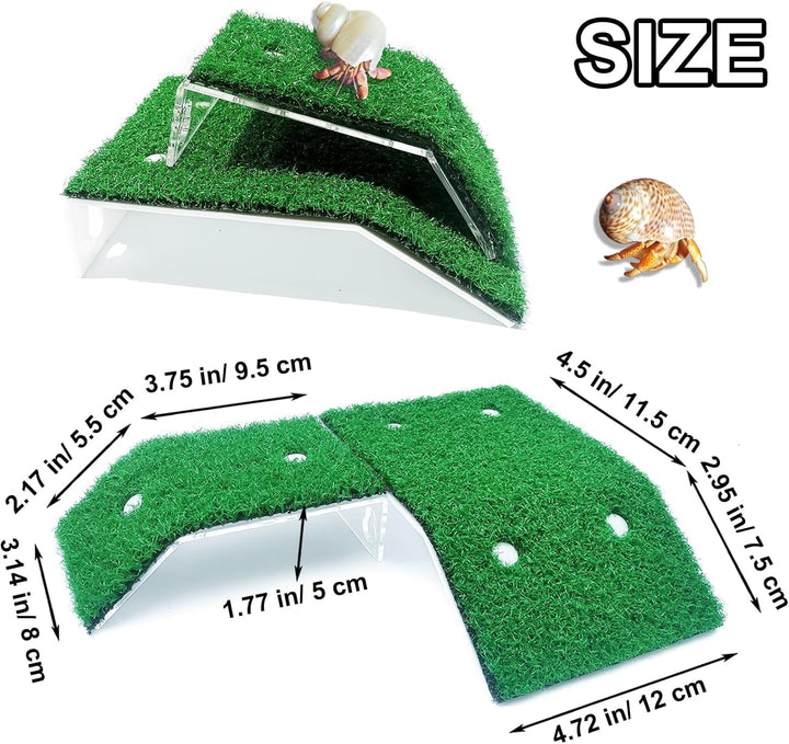 2 Pcs Hermit Crab Climbing Toys Simulation Grass Turtle Ramp Climb Ladder for Aquarium Terrarium Habitat Supplies Hermit Crab Cage Accessory Reptile Basking Platform for Amphibian Frogs Birds