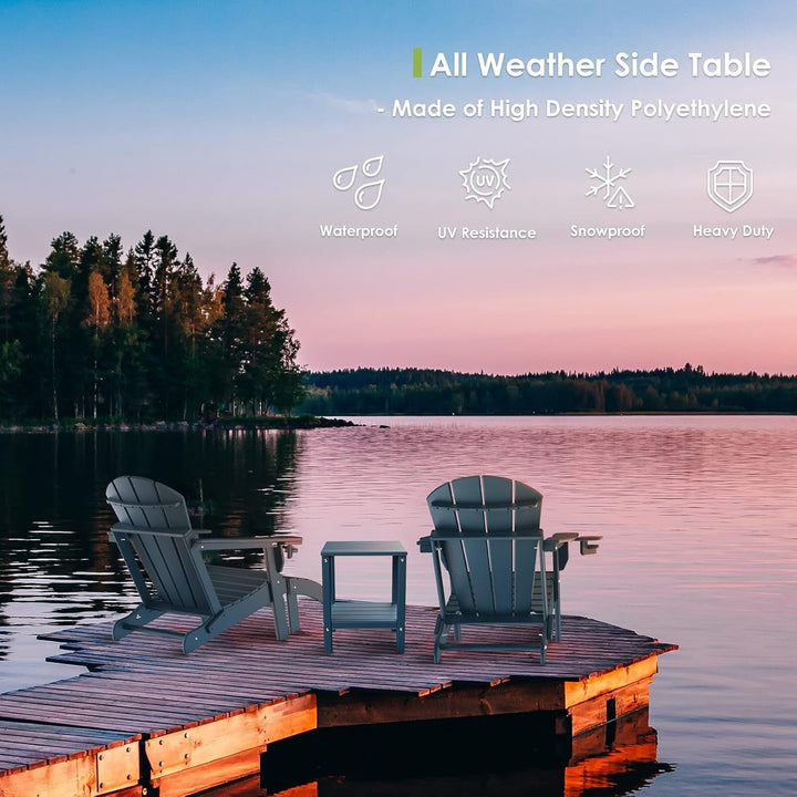 VibrantEcho Adirondack-Outdoor-Side-Table | 14 x 13 Inches | HDPE Plastic | All Weather | Blue | Outside End Tables | Storage Shelf | for Patio Porch Backyard Indoor