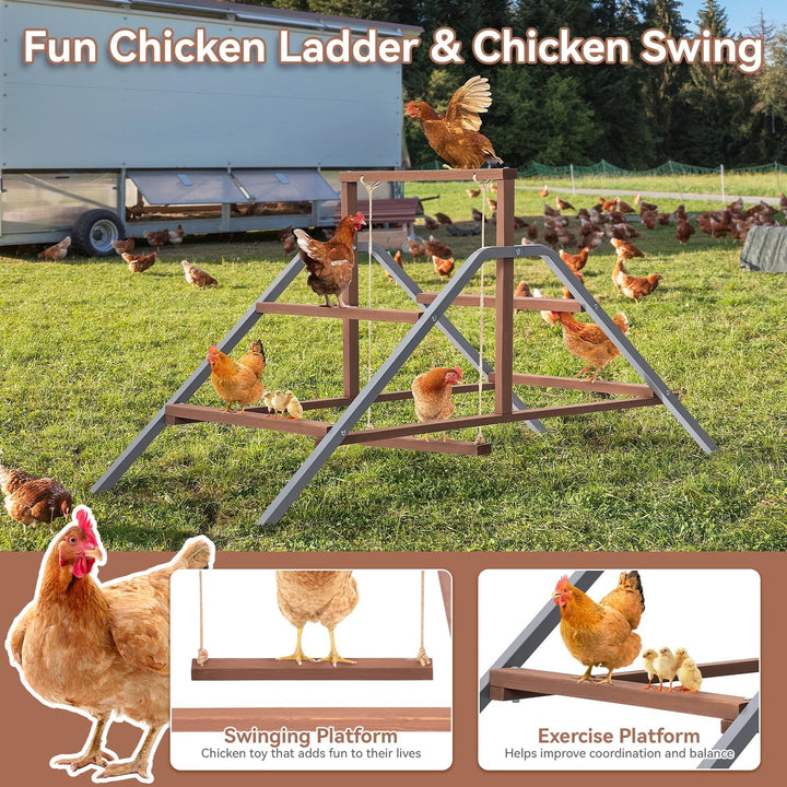 PETSFIT Chicken Perch Ladder-Solid Wood and Rustproof Iron Design, Chicken Ladder with Swing for Healthy Poultry-Ideal for Backyard Coops, Farms, Easy to Assemble and Clean