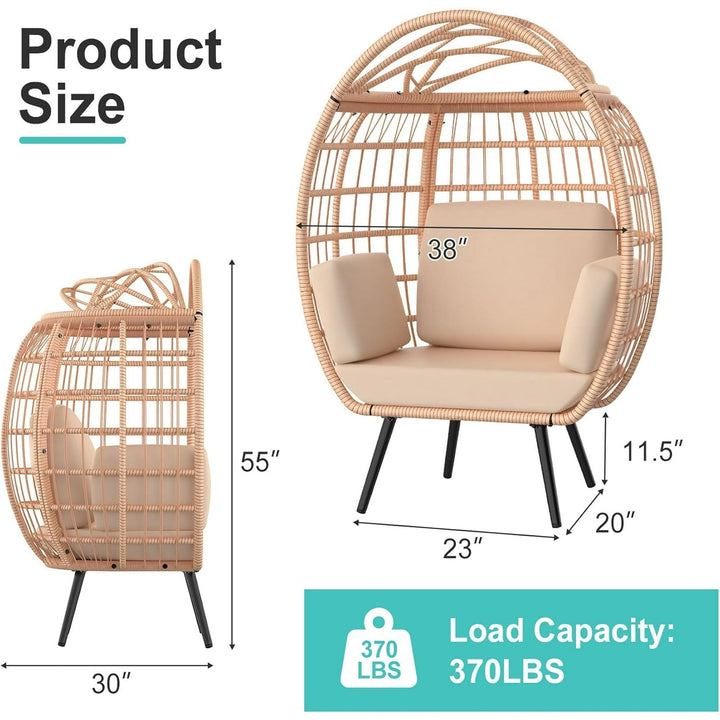 PNKKODW Wicker Standing Egg Chair w/ UV Cushions & Storage Bag, 370lb Capacity, Boho Egg Lounger for Indoor/Outdoor, Brown-Brown