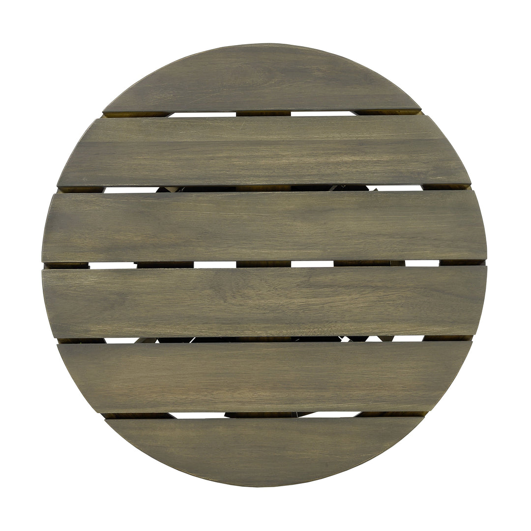 Outdoor Acacia Wood Patio Side Table, Round Coffee Table for Backyard, Lawn, Balcony,Grey Finish