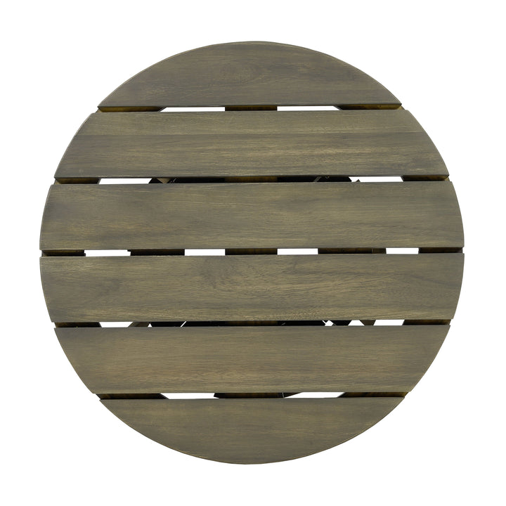 Outdoor Acacia Wood Patio Side Table, Round Coffee Table for Backyard, Lawn, Balcony,Grey Finish