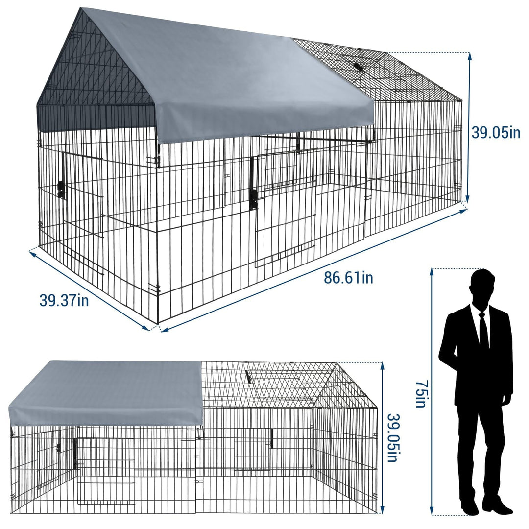Kselythan 86"x40"x40"Large Metal Chicken Coop,Metal Pet Playpen With Waterproof Cover,Small Animal Cage,Outdoor Backyard Farm Pet Playpen for Rabbit,Duck,Chinchillas
