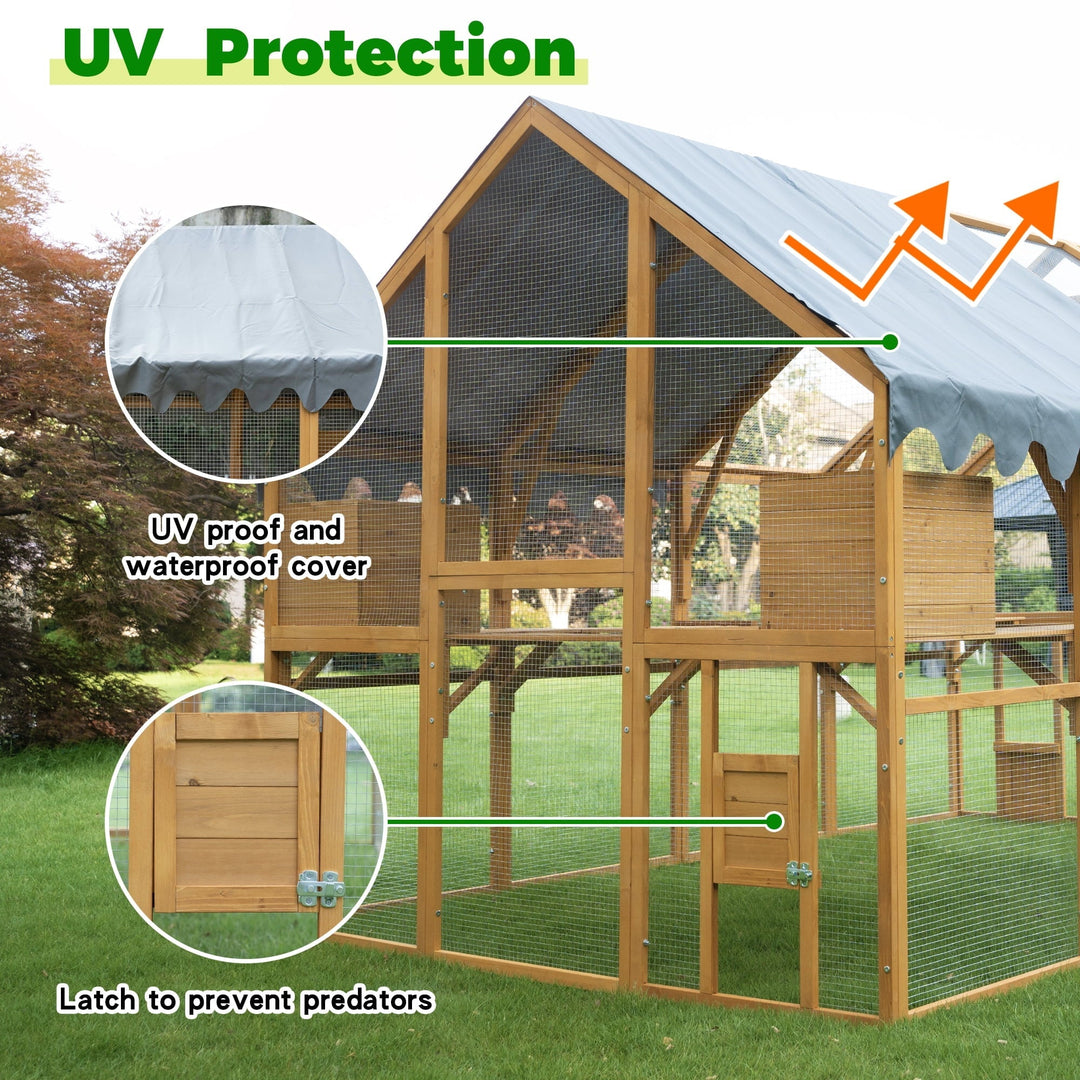 Large Wooden Outdoor Chicken Run, 110" Large Hen Run House, Chicken Coop Upgrade Waterproof Cover