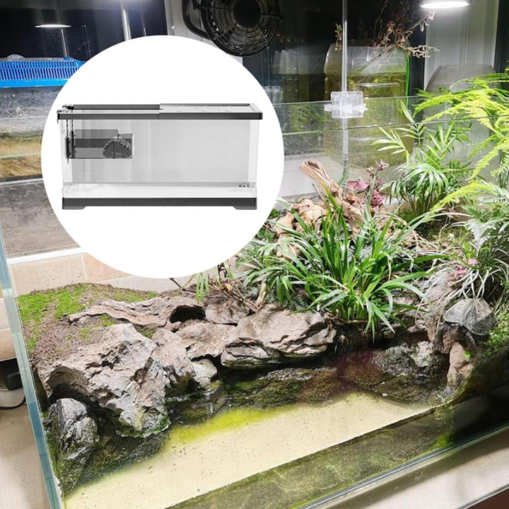 SiaBiced Turtle Tank Aquarium Tortoise Enclosure Starter Kit Hideout Reptile Tank with Basking Aquatic Terrarium for Breeding M w and Lid