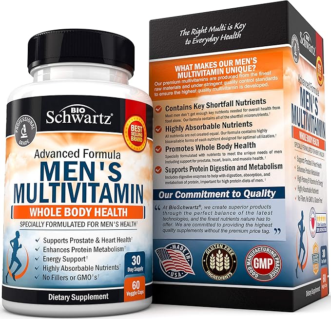 Advanced Daily Men's Multivitamin with Vitamin C A B D3 E and Zinc (1 Month Supply) Plus 65 Billion CFU Daily Probiotic Supplement (1 Month Supply)