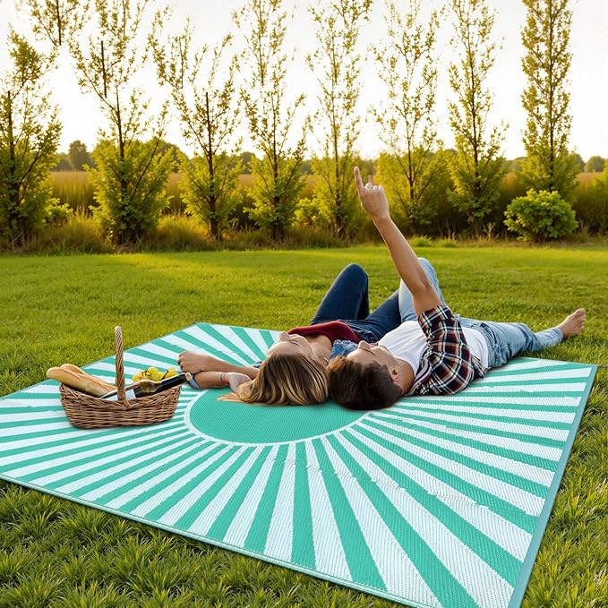 Anidaroel Outdoor Plastic Straw Rug, 6x9ft Waterproof Outdoor Rugs for Patios Clearance, Reversible Camping Rugs for Outside RV, Large Outdoor Area Rug for Backyard, Garden (Green, 6'x9')