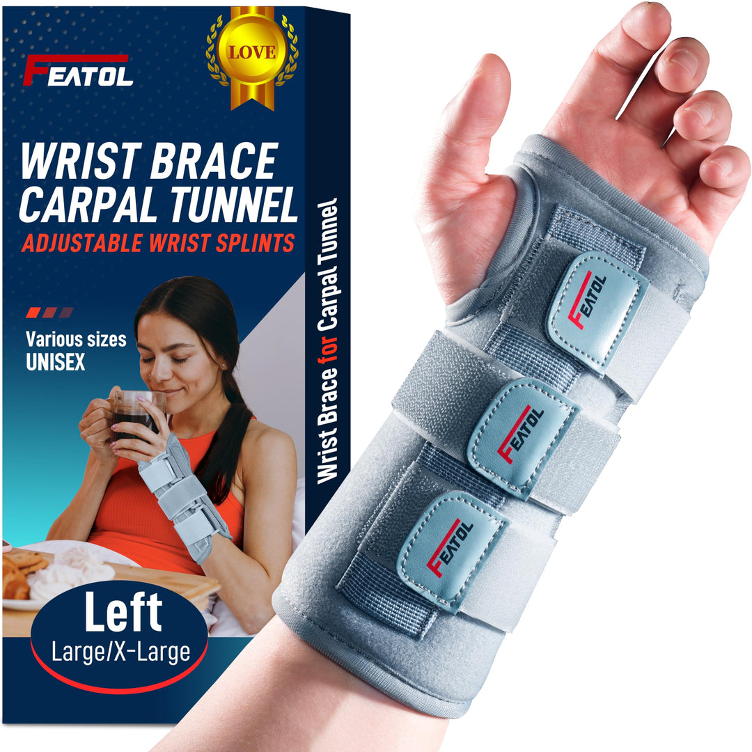 FEATOL Wrist Brace for Sprained Wrist Kids, Wrist Support Brace Sleeping with Metal Splints Left Hand, X/Small for Kid, Women and Men, Adjustable Arm Hand Support for Sprained Tendonitis, Arthritis, Injuries, Wrist Pain