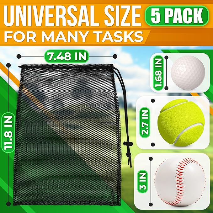 Mesh Bags Drawstring 5Pcs S – Strong, Lightweight, Breathable Mesh Bag with Quick-Dry and Tear-Resistant Design – Easy to Tighten and Adjust for Travel, Sports, Swimming, and Ball Storage