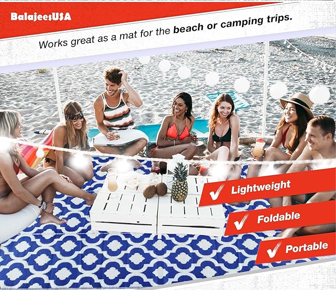 BalajeesUSA Outdoor Rug - 5x7 feet, Multi Color, Reversible, Portable, for Camping picnic, Waterproof, Plastic straw patio rugs, RV camper mat 477