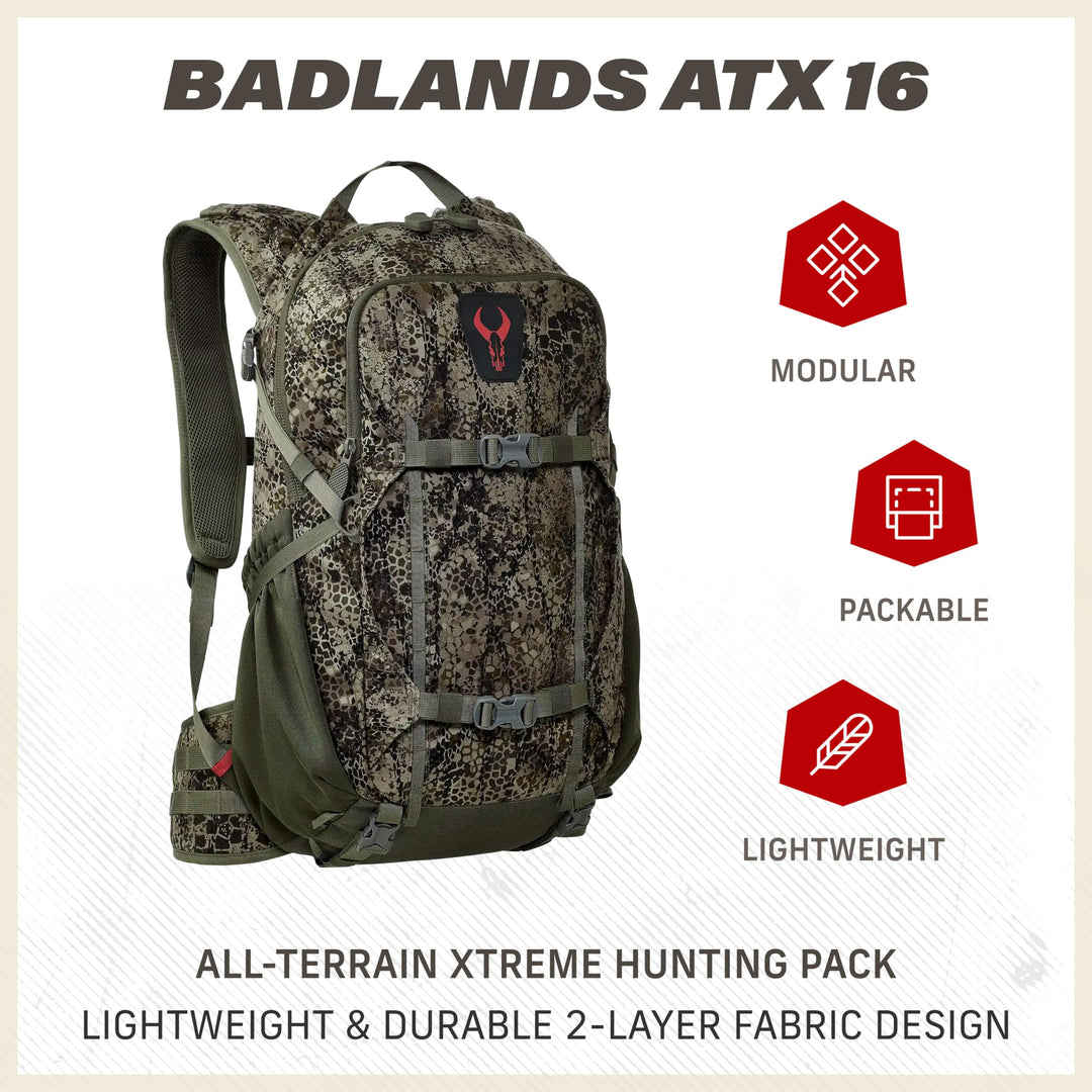 Badlands ATX 16 Hunting Pack - All-Terrain Xtreme Tactical Backpack, Lightweight, Water Resistant, Mud