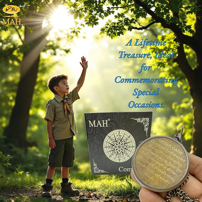 Handmade Scout Compass with Engraved Oath – Solid Brass, Perfect Motivational & Inspirational Gift for Boys, Teenagers & Scouts, Adventure Compass for Hiking, Camping & Outdoor Lovers