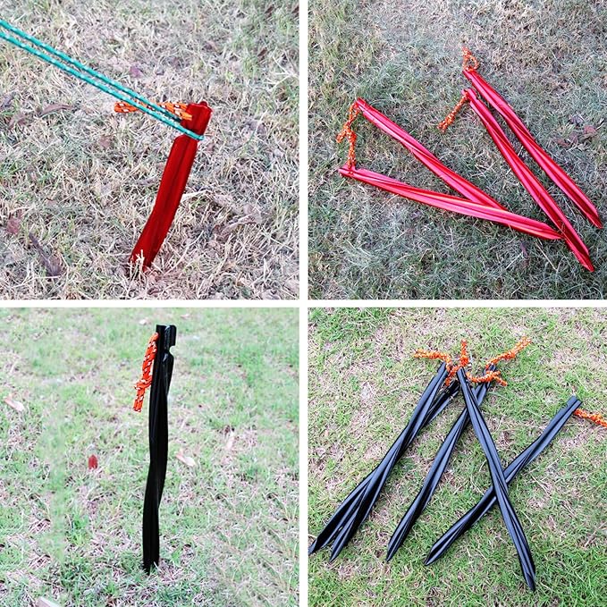 TRIWONDER Tent Stakes Heavy Duty Metal Ground Pegs Camping Stake Tarp Anchors Tent Spikes Aluminum Outdoor Sand Garden Camping Accessories for Beach (Black - Swirled Shape - 9.84 Inches - 10 Pack)