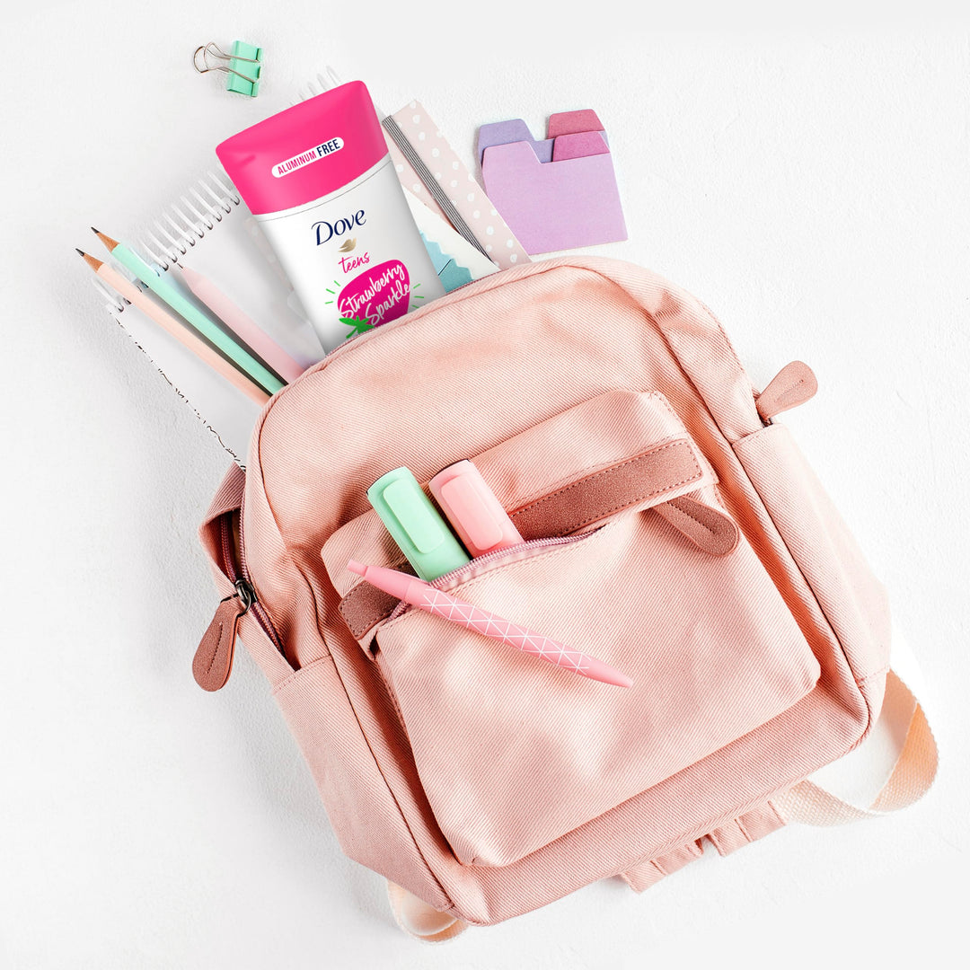 Dove Teens Deodorant Stick Strawberry Sparkle, for gentle underarm care, 48-hour odor protection and aluminum free deodorant, 2.6 oz