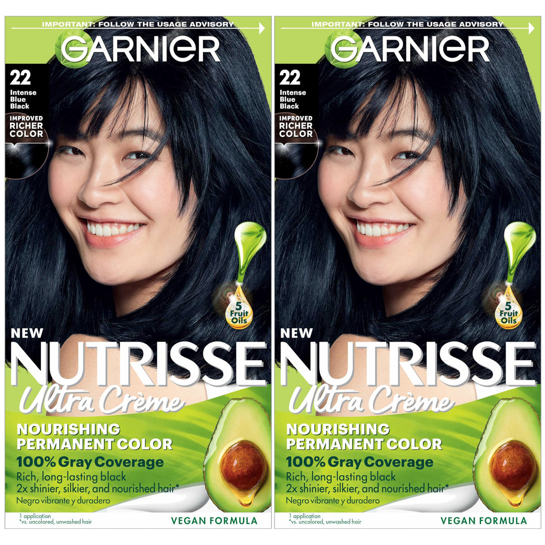 Garnier Hair Color Nutrisse Nourishing Creme, 22 Intense Blue Black (Mulberry) Permanent Hair Dye, 2 Count (Packaging May Vary)