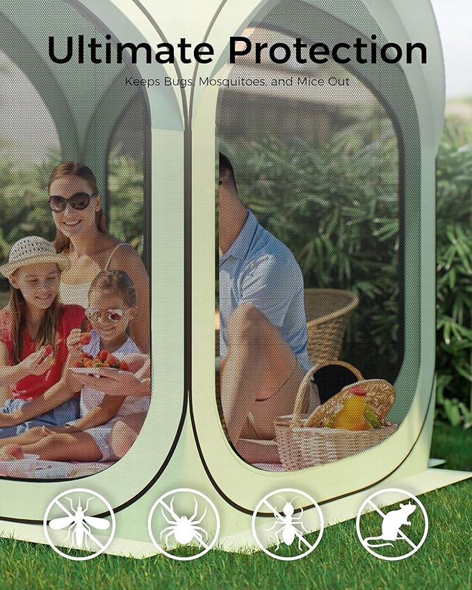 6x6 FT Pop-Up Screen House Tent, Portable Instant Screen Room Canopy with Mesh Doors and Carry Bag for Patio, Backyard, Deck, Camping, and Outdoor Activities,Bright Green