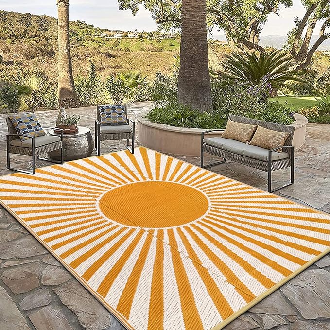 Anidaroel Outdoor Area Rug for Patio Clearance 6X9ft Waterproof, Reversible Plastic Straw Rug Outside Rug, Stain & UV Resistant RV Mat for Camping, Porch, Balcony, Pool Deck, Backyard(Orange,6‘x9')