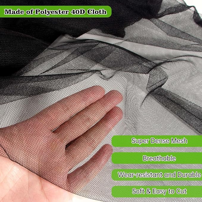39x10Ft Mosquito Netting Garden Mesh Netting,Fly Bird Net Barrier Hunting Blind Plant Protecting Net, 3x12m Black