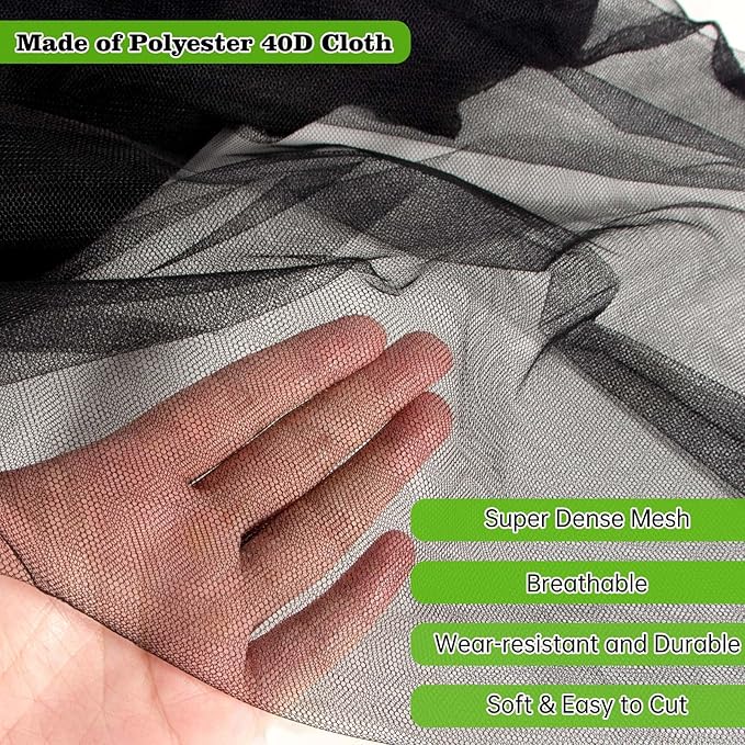 20x10Ft Mosquito Netting Garden Mesh Netting, Fly Bird Net Barrier Hunting Blind Plant Protecting Net, 3x6m Black