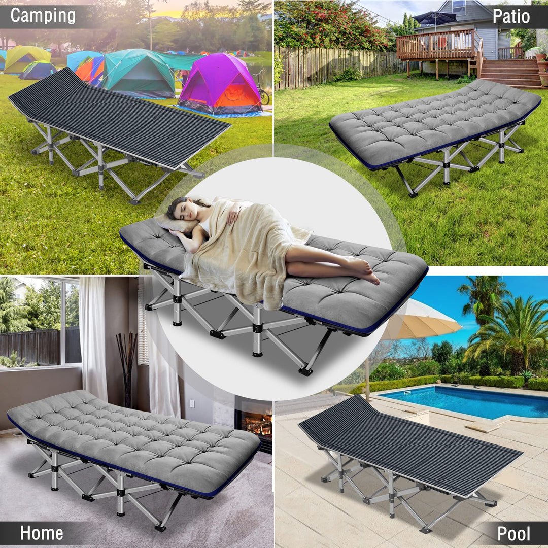 ABORON Folding Camping Cot W/Mat for Adults, Heavy Duty Outdoor Bed with Carry Bag,1200 D Layer Oxford Travel Camp Cots