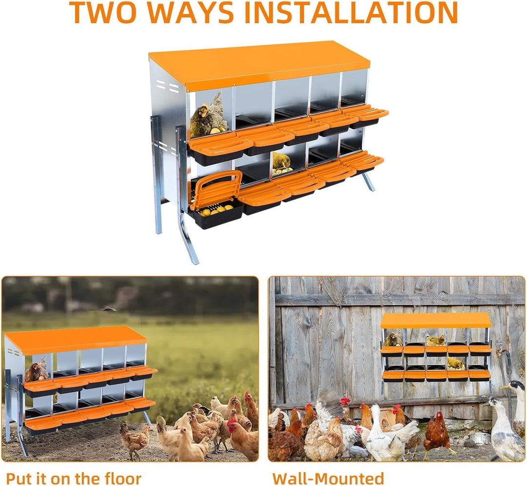 Pinypikaka Chicken Nesting Box with Bracket Legs, 10 Compartments Nesting Boxes for Chickens, Chicken Laying Boxes, Roll Away Nesting Box for Chickens Laying Egg with Lid Cover