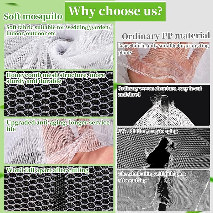 39x10Ft Mosquito Netting Garden Mesh Netting, Bug Insect Mosquito Fly Bird Net, Animals Barrier Protection Net, White 3x12 m