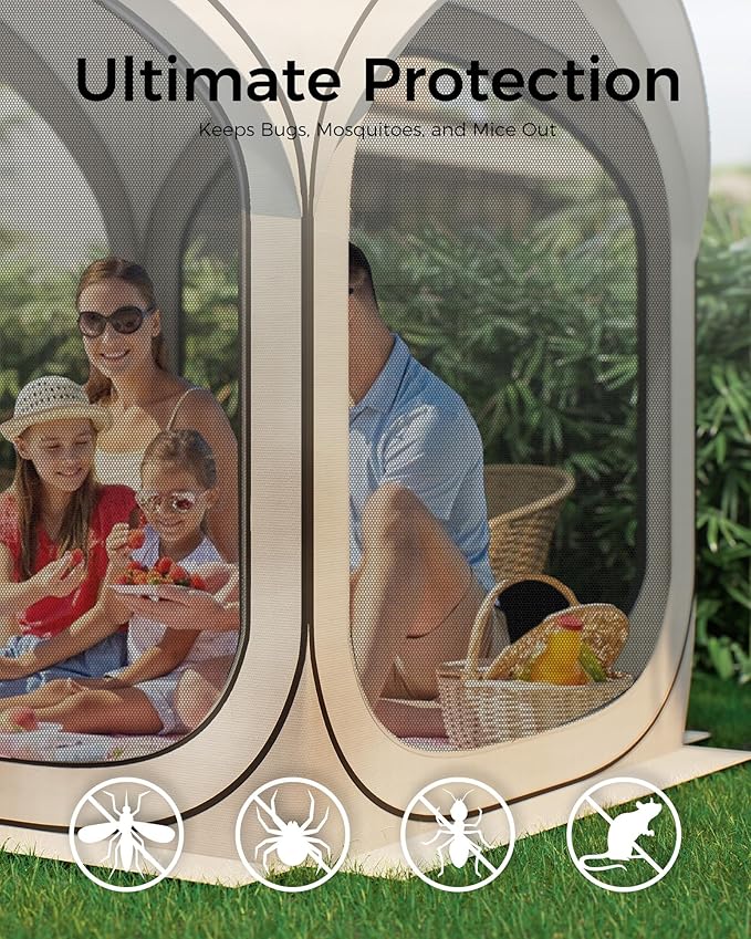 6x6FT Pop-Up Screen House Tent, Instant Portable Screen Room Canopy with Mesh Doors and Carry Bag for Patio, Backyard, Deck, Camping, and Outdoor Activities,(Oatmeal)