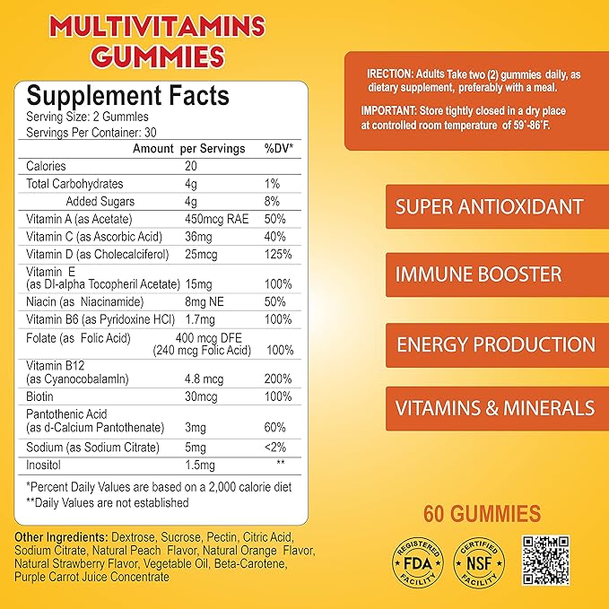ALFA VITAMINS MultiVitamins for Adults Supports Cellular Energy Production - Essential Daily Vitamins & Minerals - Immune System Booster - Natural Orange Flavor (60 Gummies)