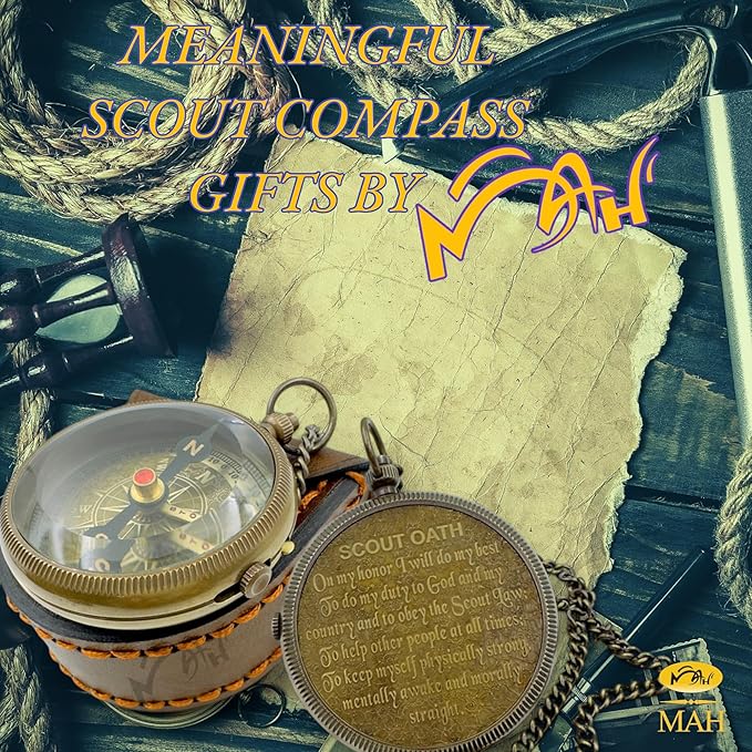 Handmade Scout Compass with Engraved Oath – Solid Brass, Perfect Motivational & Inspirational Gift for Boys, Teenagers & Scouts, Adventure Compass for Hiking, Camping & Outdoor Lovers